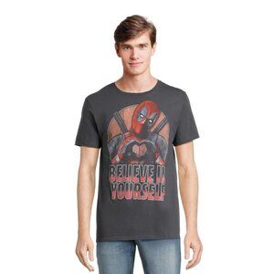 Deadpool Men's Believe in Yourself Graphic Tee, Size XL, Short Sleeve, Gray,